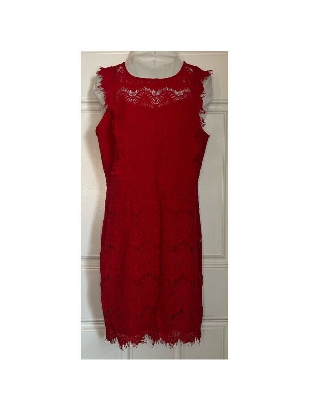 Red Lace Overlay Bodycon Dress (Size L)